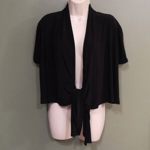 Black Short Sleeve Bolero Drape Tie Front Gathered Sleeve Sz L Canadian Made